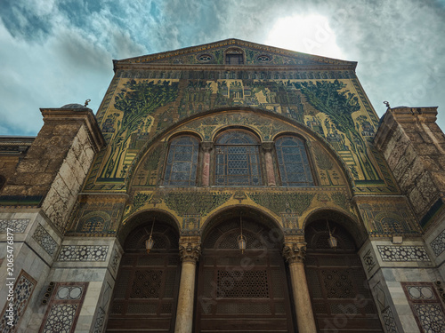 Damascus, Syria – April 2, 2026: Exterior view of the Umayyad Mosque, one of the oldest and most significant Islamic landmarks in the world, located in the historic Old City of Damascus.