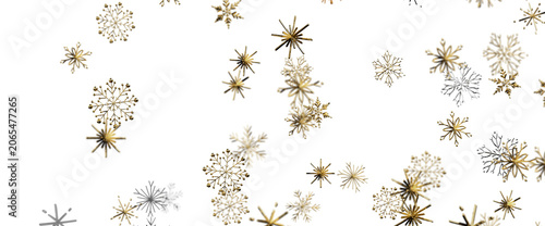 Bild auf Leinwand Beautiful golden snowflakes gracefully falling on a pure white background, perfe