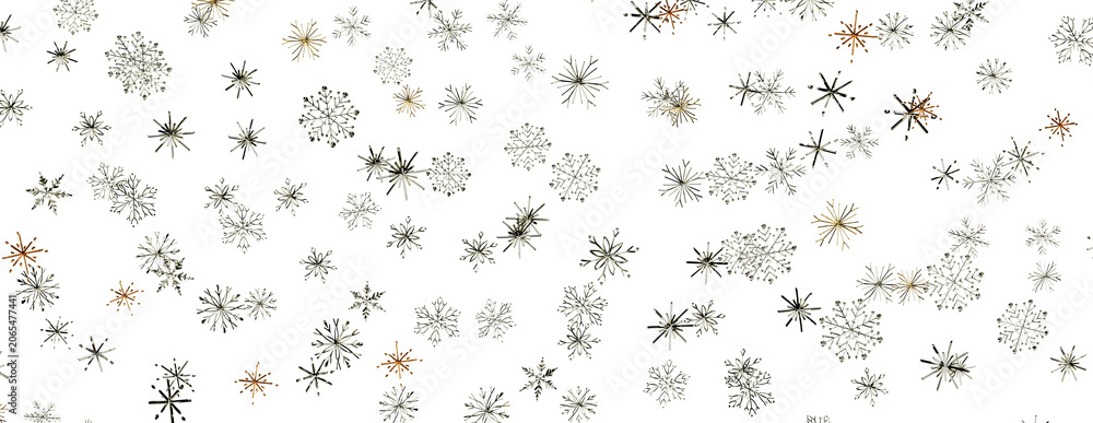 Fototapeta premium Abstract pattern of scattered delicate snowflakes on a white background