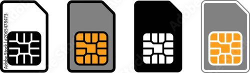 Foto Four different colored SIM cards with various chip patterns  isolated on white b