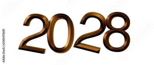 Fotografía Bold 3D rendering of the year 2028 in a metallic style, isolated on white, symbo
