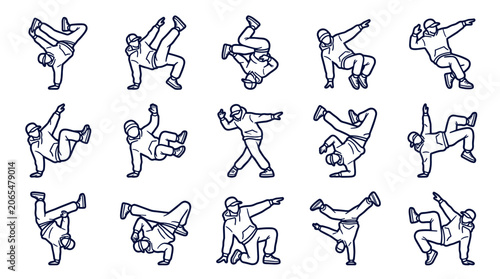 Breakdancer Poses Set Dynamic Hip Hop Dance Moves.