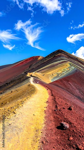 Vibrant landscape with multicolored soil slopes