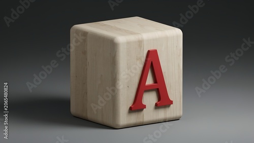 Wooden toy block with a red letter A on the side