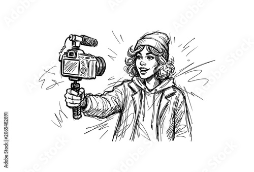 Young Woman Vlogging with Camera