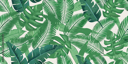 Konstfotografi Tropical Leaf Pattern Dense Repeating Vector Illustration On White Background