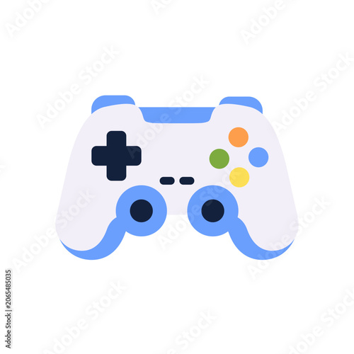 Modern game controller flat vector icon with blue accents. Perfect for gaming, esports, entertainment, mobile apps, UI, and technology-related projects.