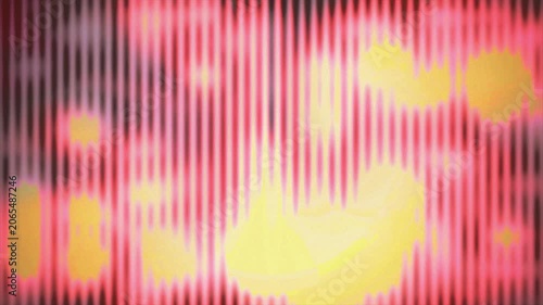 Abstract lo-fi animation with yellow organic shapes moving over red analog grid lines and vintage grain texture.