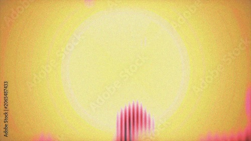 Hypnotic minimal animation with pink audio waveforms pulsing over a bright yellow vintage textured circle background.