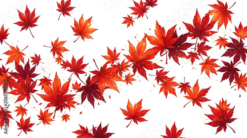 Vibrant red and orange maple leaves falling gently outdoors in autumn season