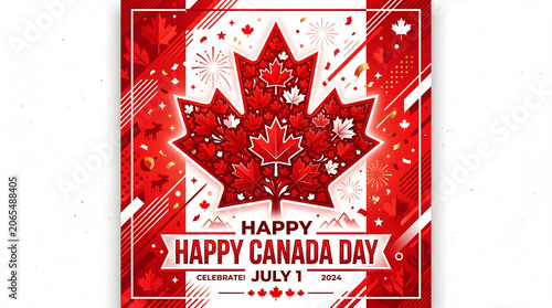 Vibrant Canada Day Celebration with Maple Leaf Decorations and Festive Elements