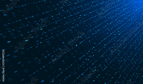 Quadro su tela Abstract technology background with blue digital data streams, glowing particles