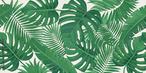 Konstfotografi Tropical Leaf Pattern Dense Repeating Illustration With Green Tones