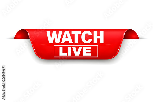 Red live streaming banner with watch now text