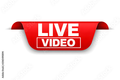Red live video streaming banner icon on white background