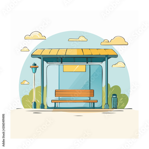 Flat design umbrella with beach chair and table