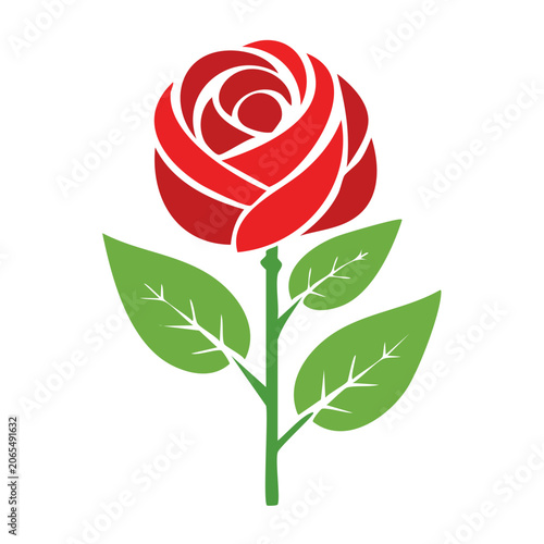 Red rose with green leaves on transparent background