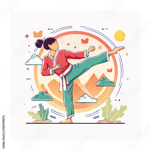 Woman carrying moving boxes and plants illustration