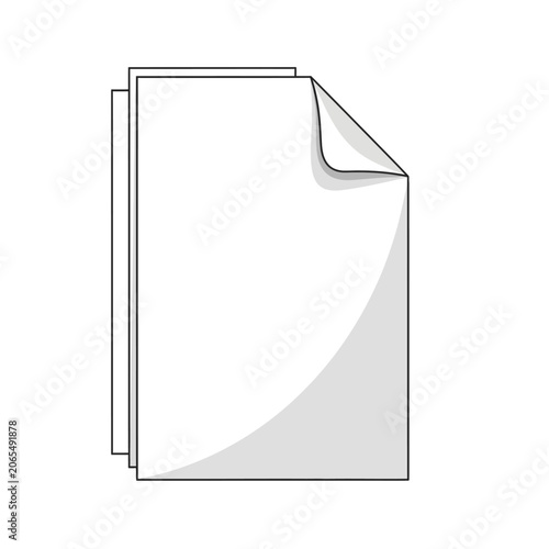Blank white paper stack with curled corner minimalist icon