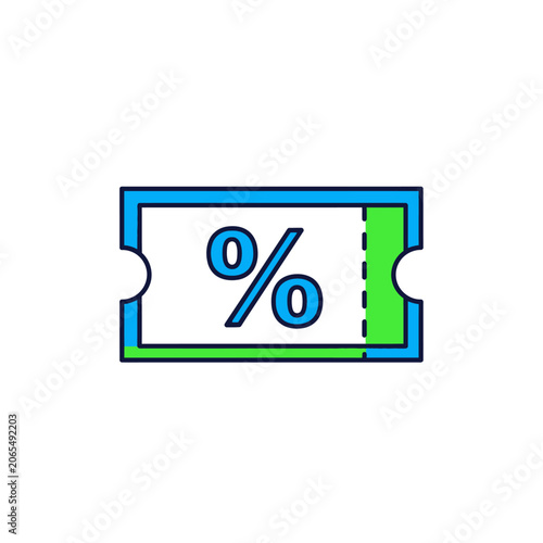 Blue and green discount voucher icon with percentage symbol
