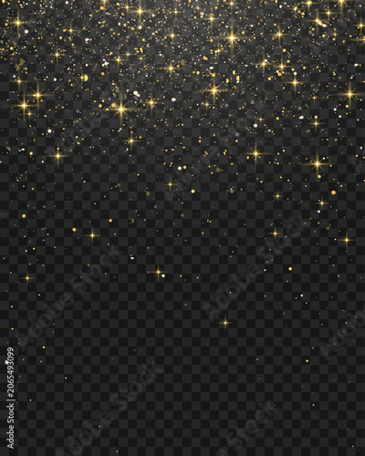 Shiny gold sparkle glistering confetti for Christmas decoration. Gold confetti dust falling png.
Vector gold glitter particles effect and texture. Stardust amber particles on transparent background.