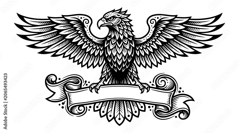 Fototapeta premium Majestic Eagle Emblem with Ribbon Banner - Vintage Style