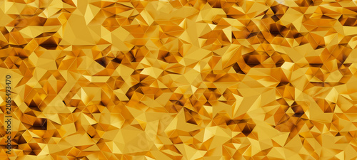 Golden geometric abstract background texture with triangular facets and reflections