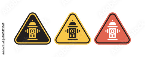 Bild auf Leinwand Attention Fire Hydrant Sign Icons Featuring Safety Warnings Emergency Equipment