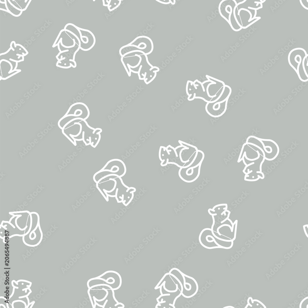 Fototapeta premium squirrel wild animal line seamless pattern squirrel wild animal thin line illustration