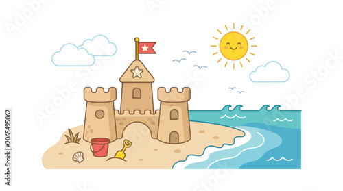 Bild auf Leinwand Sand castle on the beach shore.
