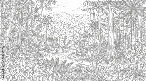 Tropical plants and trees landscape.