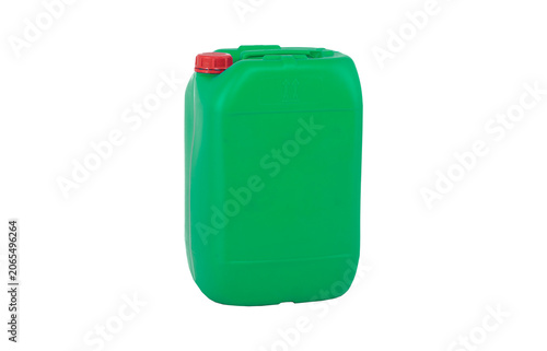 Green plastic jerry can with red cap isolated on transparent background