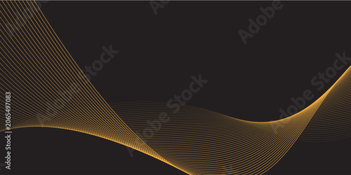 Abstract Golden Orange Wavy Lines Pattern on Dark Black Background Vector