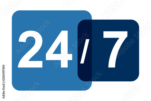 Fotografie Creative 24/7 Support Icon Design with Flat Light Blue and Dark Navy Geometric S