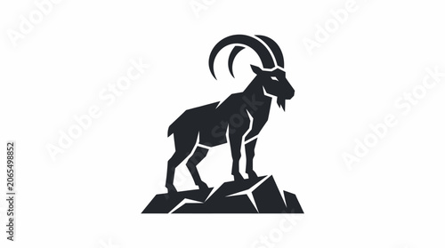 Majestic Ibex Silhouette Standing Firmly on Rocky Outcrop.