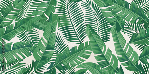 Vászonkép Tropical leaf pattern with dense arrangement vector illustration