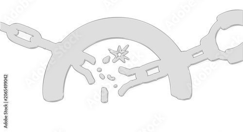 Obraz na plátně A broken handcuff lies on a flat surface with a marijuana leaf and pieces nearby