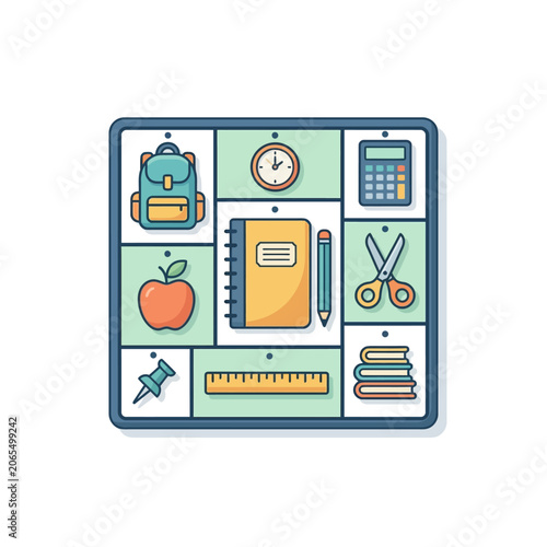 Bild auf Leinwand School supplies on a board.