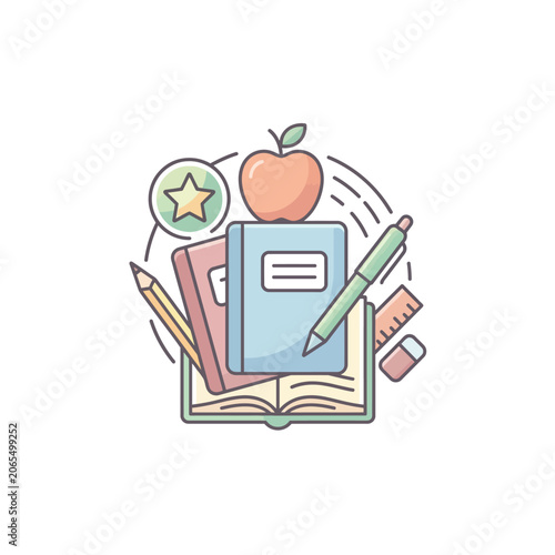 School supplies and education icons.