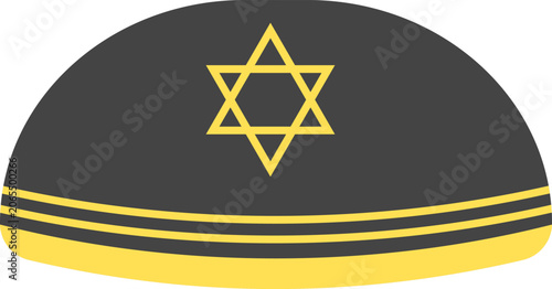 Fotografie Kippah headwear flat icon dark gray with yellow accents.