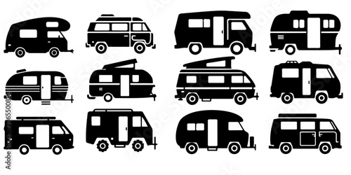 Quadro su tela camper van silhouettes and recreational vehicle icons featuring motorhome carava