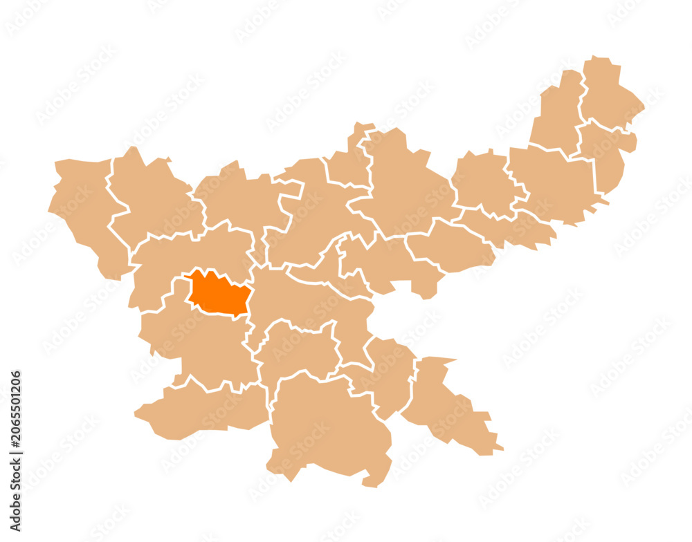 Obraz premium Lohardaga district highlighted in orange on Jharkhand map