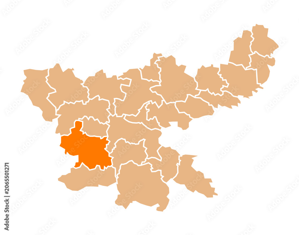 Fototapeta premium Gumla district highlighted in orange on Jharkhand map