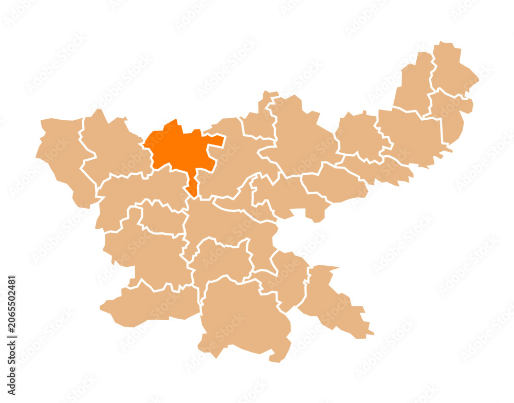 Obraz premium Chatra district highlighted in orange on Jharkhand mapchatra