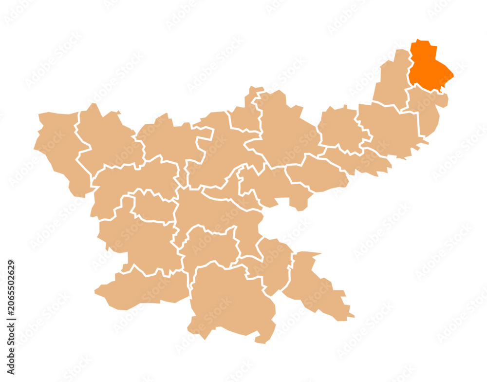Obraz premium Sahebganj district highlighted in orange on Jharkhand map