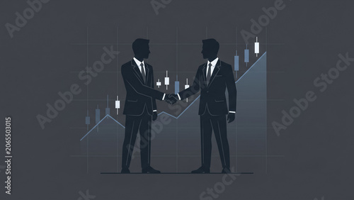 Businessmen Shaking Hands Silhouette with Candlestick Trading Graph