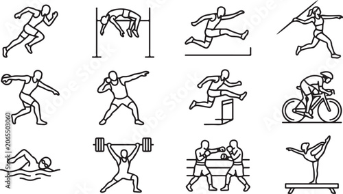 Canvastavla Collection of sport icons representing various athletic activities and disciplines on transparent background