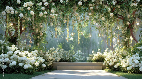 Wedding Floral Arch with White Roses and Greenery