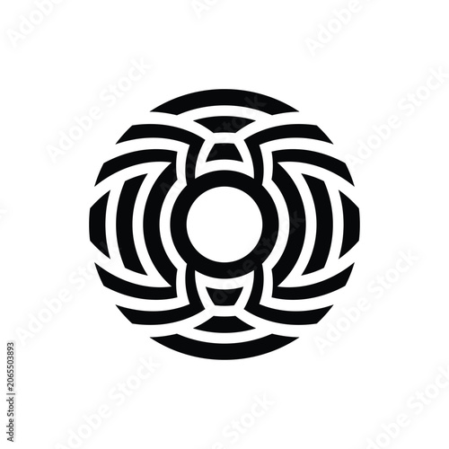 Geometric Radial Petal Medallion Icon, Tribal Flower Circle Badge Vector