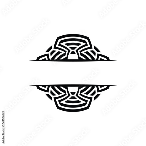 Geometric Angular Interlace Split Circle Monogram Frame, Tribal Knot Text Banner Vector